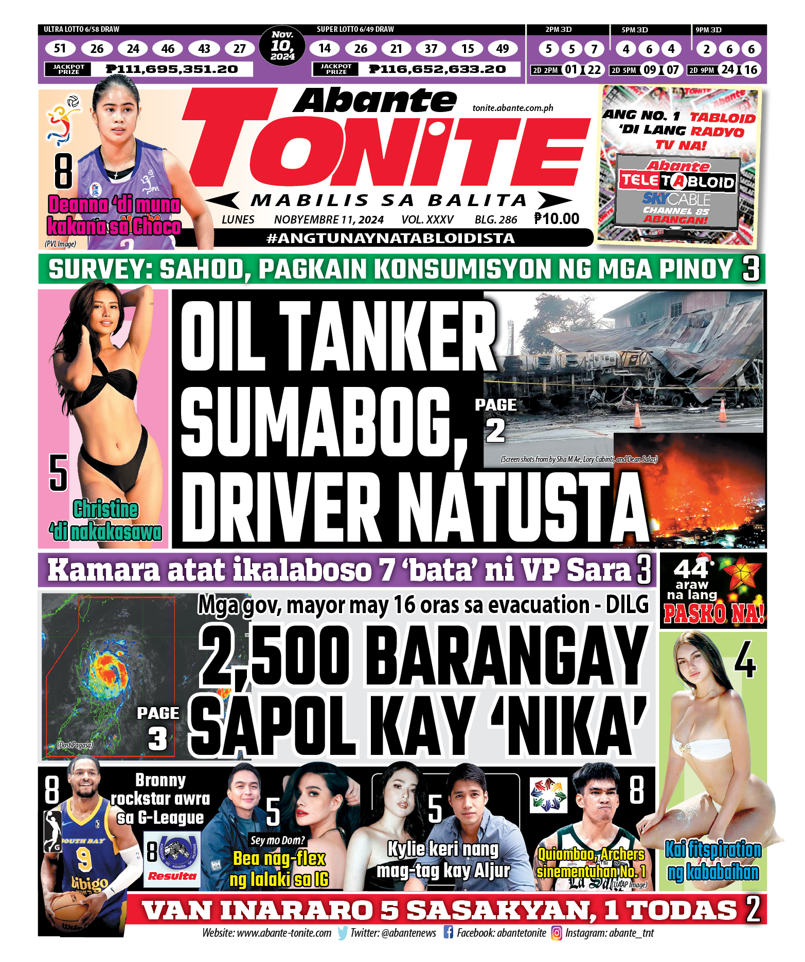 Tonite Front Page | Balita Ngayong Nobyembre 11, 2024 | Abante Tonite