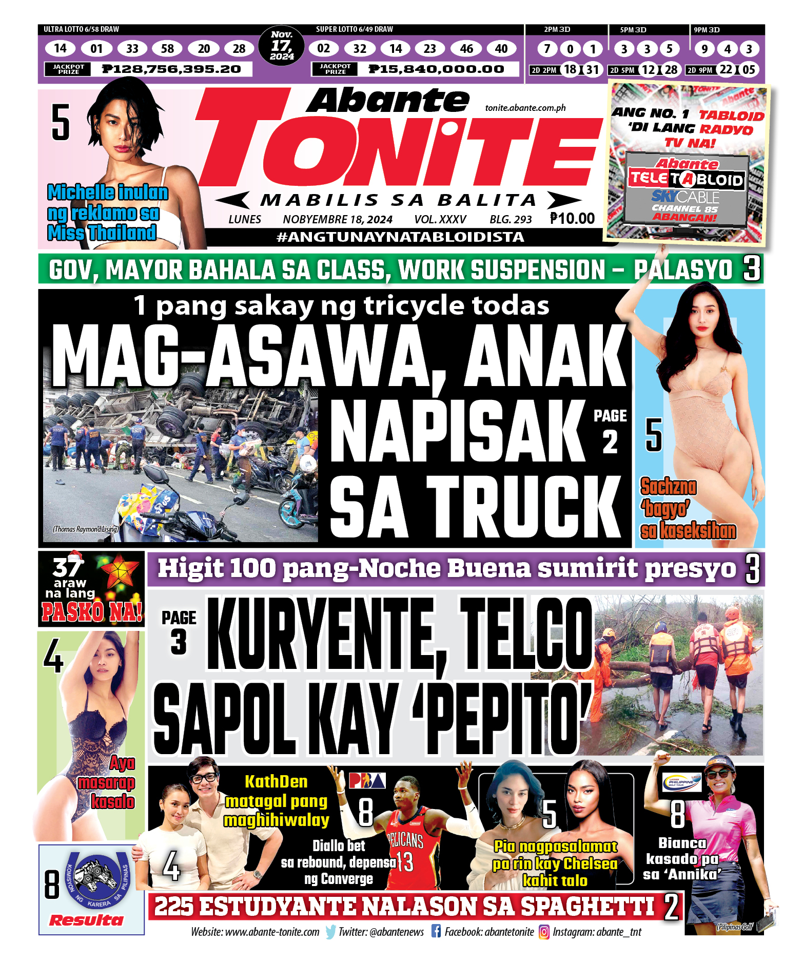 Tonite Front Page | Balita Ngayong Nobyembre 18, 2024 | Abante Tonite