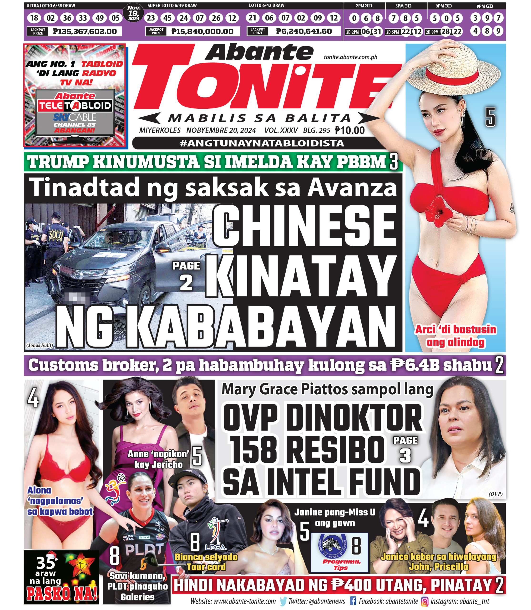 Tonite Front Page | Balita Ngayong Nobyembre 20, 2024 | Abante Tonite