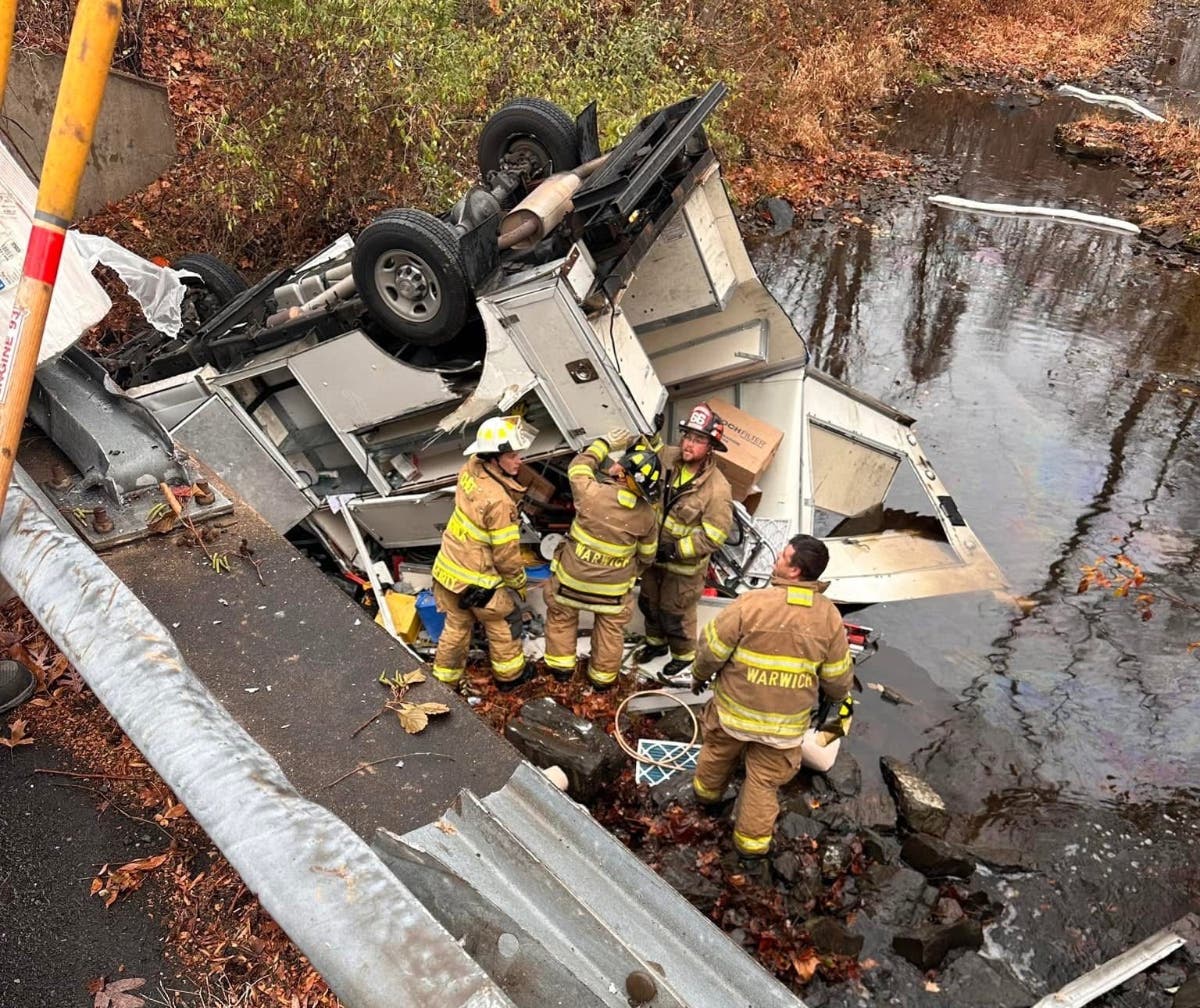 Truck Leaves Roadway, Overturns In Creek In Warwick Township