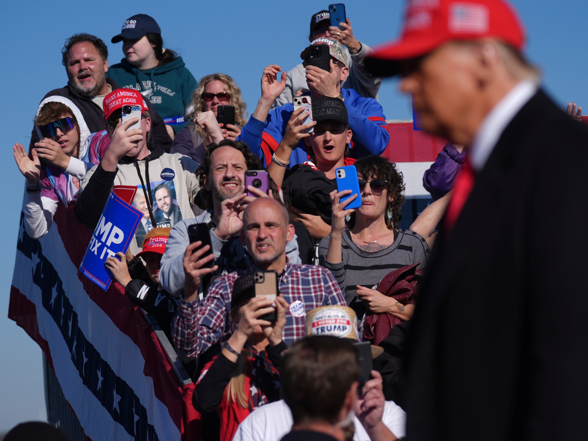 Trump slams media in Pennsylvania as Harris stumps in Michigan