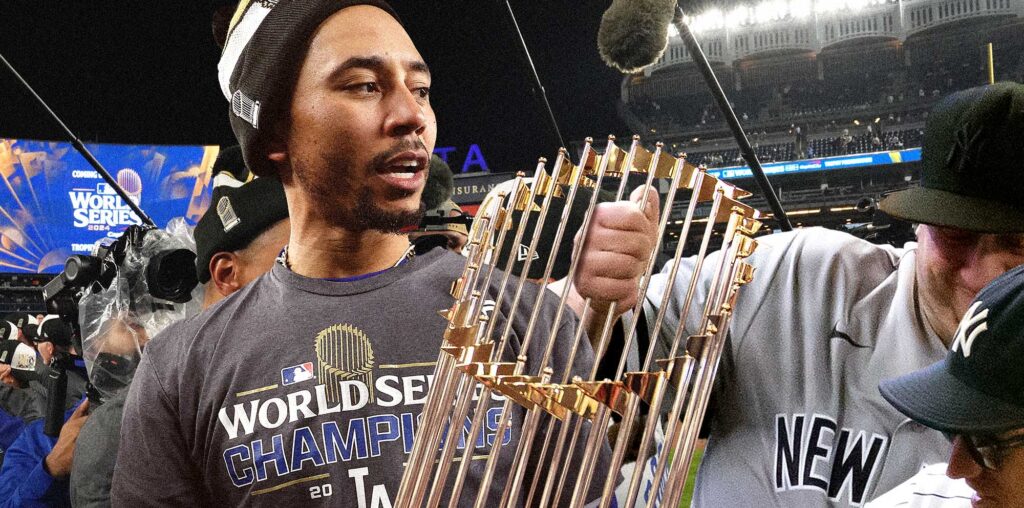 Undeterred Yankees Fan Attempts To Wrestle World Series Trophy Away From Mookie Betts