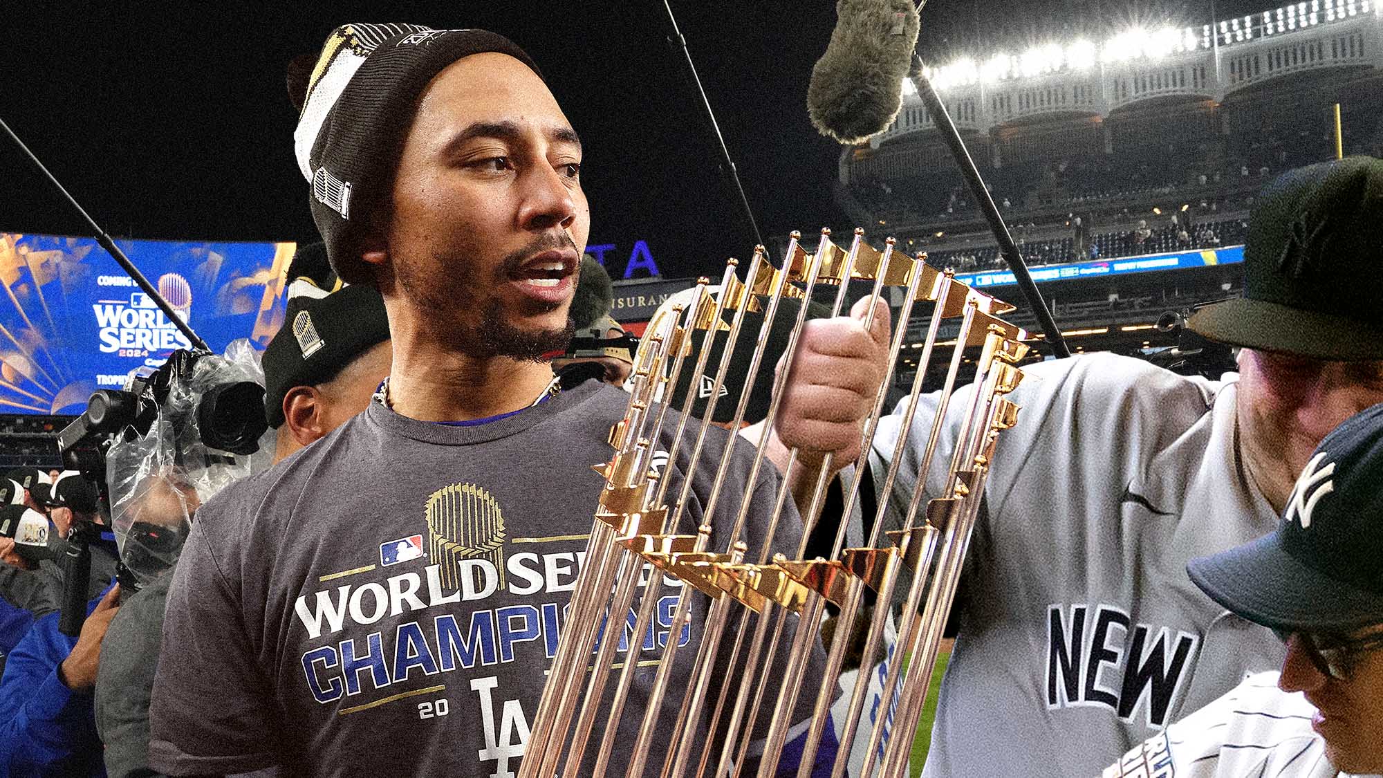 Undeterred Yankees Fan Attempts To Wrestle World Series Trophy Away From Mookie Betts