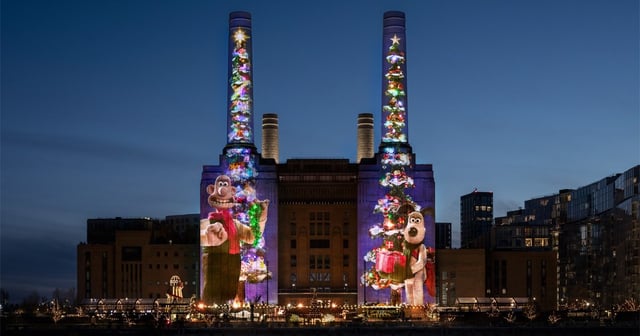 Wallace & Gromit bring Christmas cheer to London’s Battersea Power Station