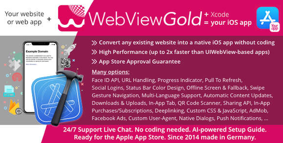 WebViewGold for iOS v14.9 Nulled – WebView URL/HTML to iOS App + Push, URL Handling, APIs & much more