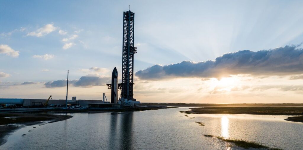 The upper stage of SpaceX's sixth Starship vehicle rolls out to the launch pad ahead of a planned Nov. 18, 2024 test flight. SpaceX released this photo via X on Nov. 12, 2024.