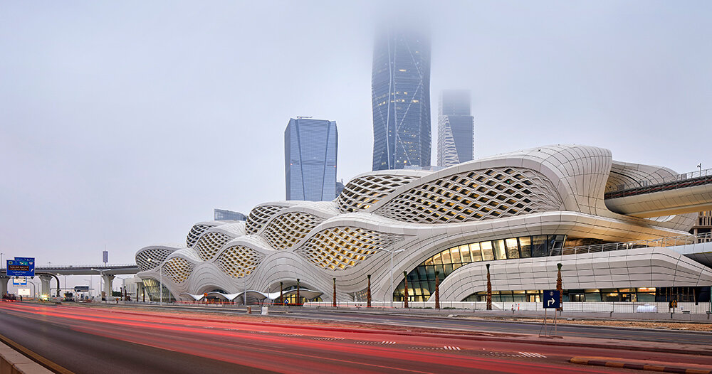 with an undulating lattice facade, zaha hadid architects’ metro station opens in riyadh